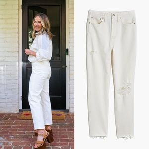 Madewell TheMom Jean Straight Leg in Tile White Distressed 31